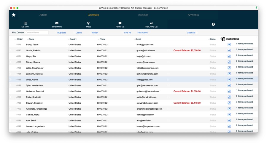 Art Gallery Software Contacts & Clients Database CRM Listing