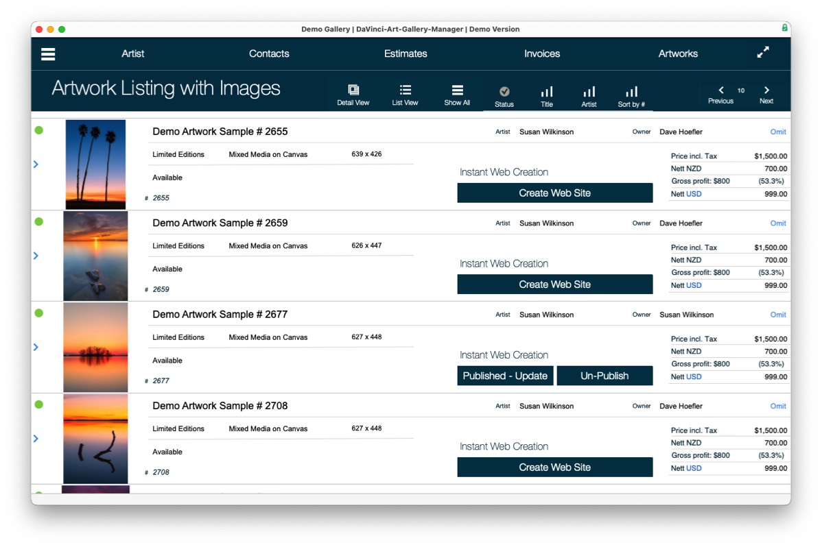 DavVnci Art Gallery Software: Organise Your Artwork Stock / Inventory