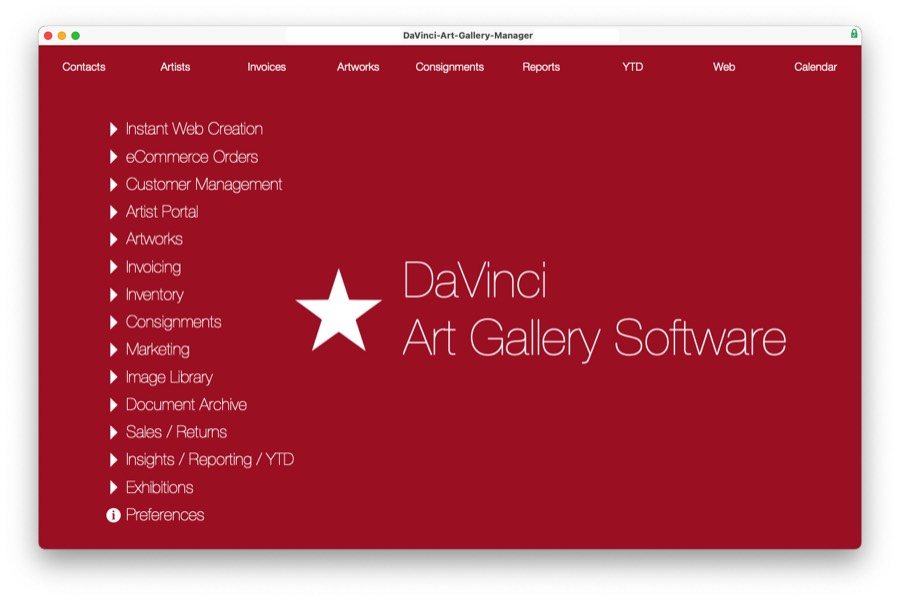 Davinci Art Gallery Menu